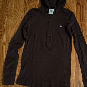 Lacoste dark brown hoodie tee with 5 snaps